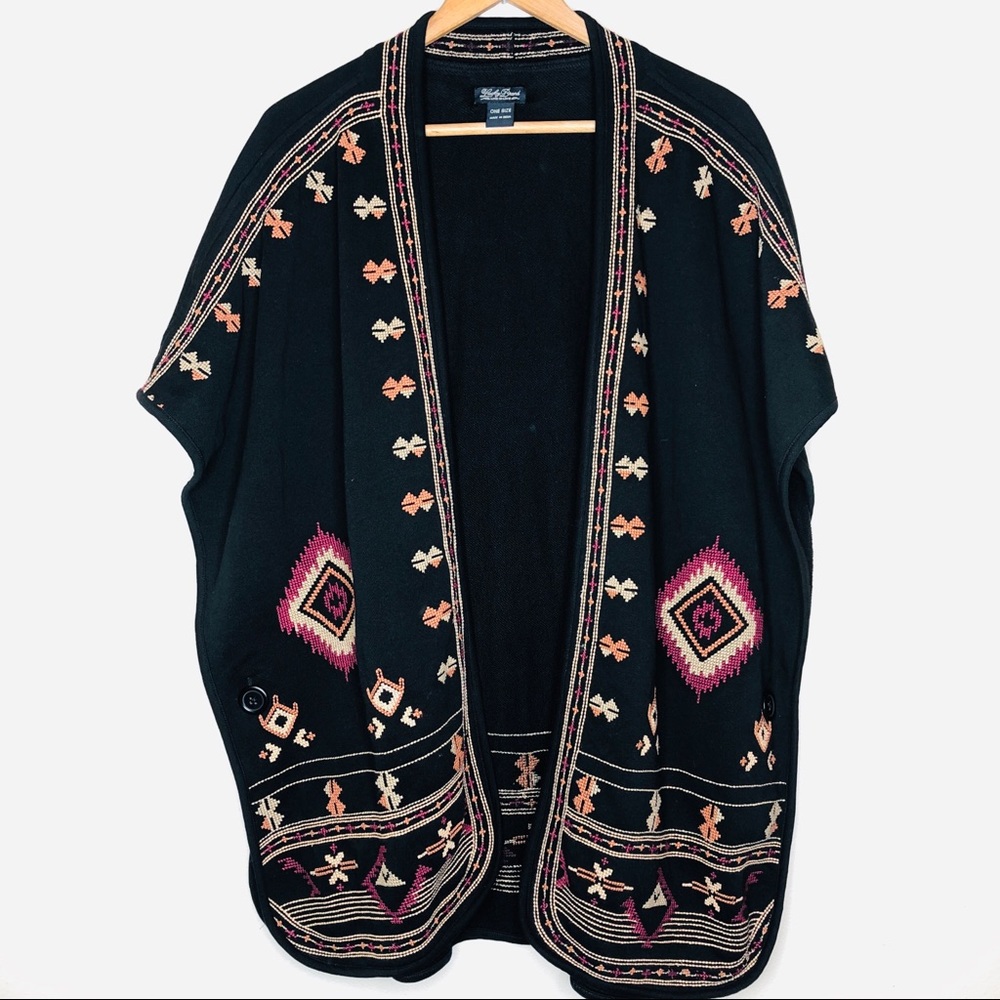 NWOT Lucky Brand Embroidered Kimono Cardigan Black